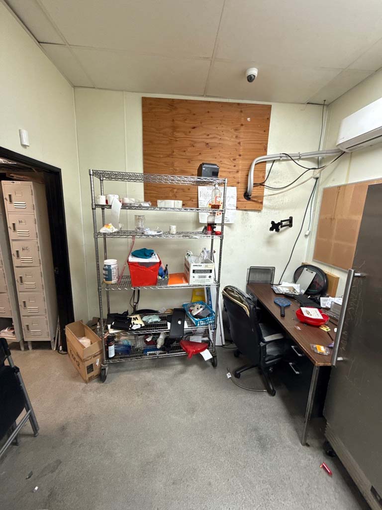 Metal storage racks, shelving, and supplies from commercial kitchen auction