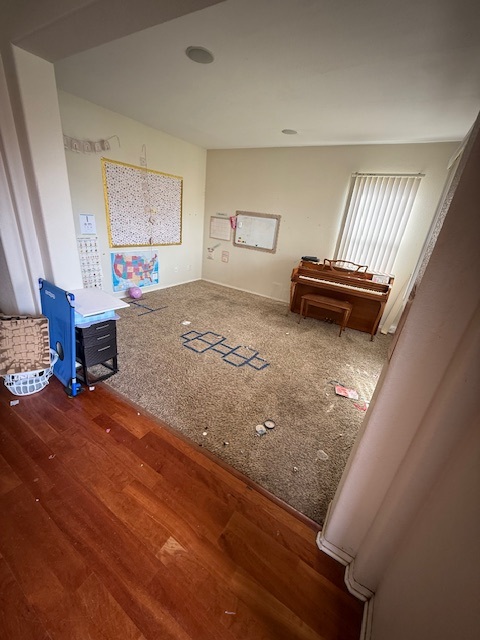 Upright piano with bench