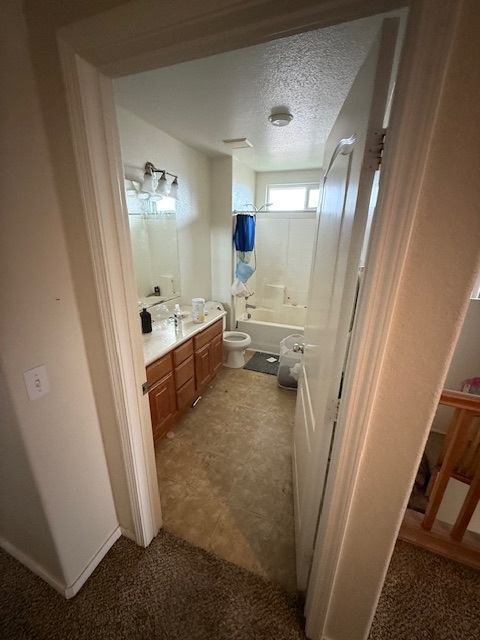 Laundry basket, rugs, and bath towels